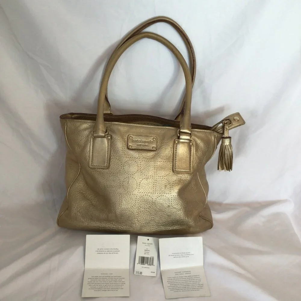 Kate Spade York Street Metallic Gold Leather Satchel • WKRU0812 • Care Cards